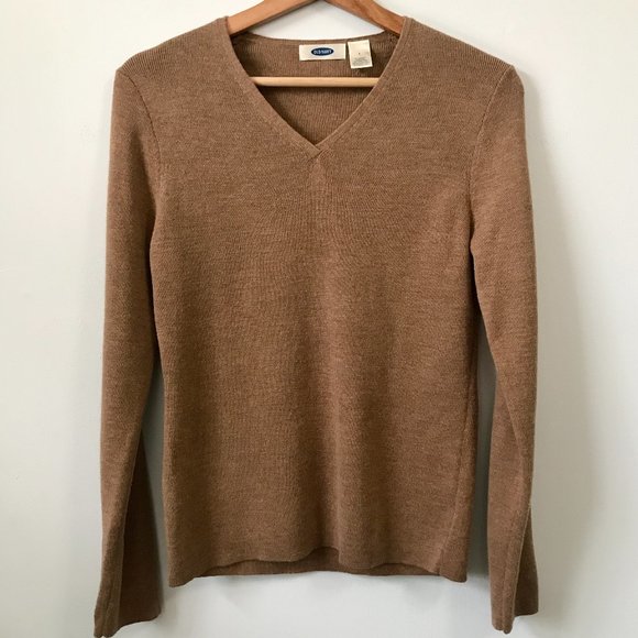 Old Navy Taupe V-Neck Long Sleeve Sweater, Size L - Picture 1 of 7